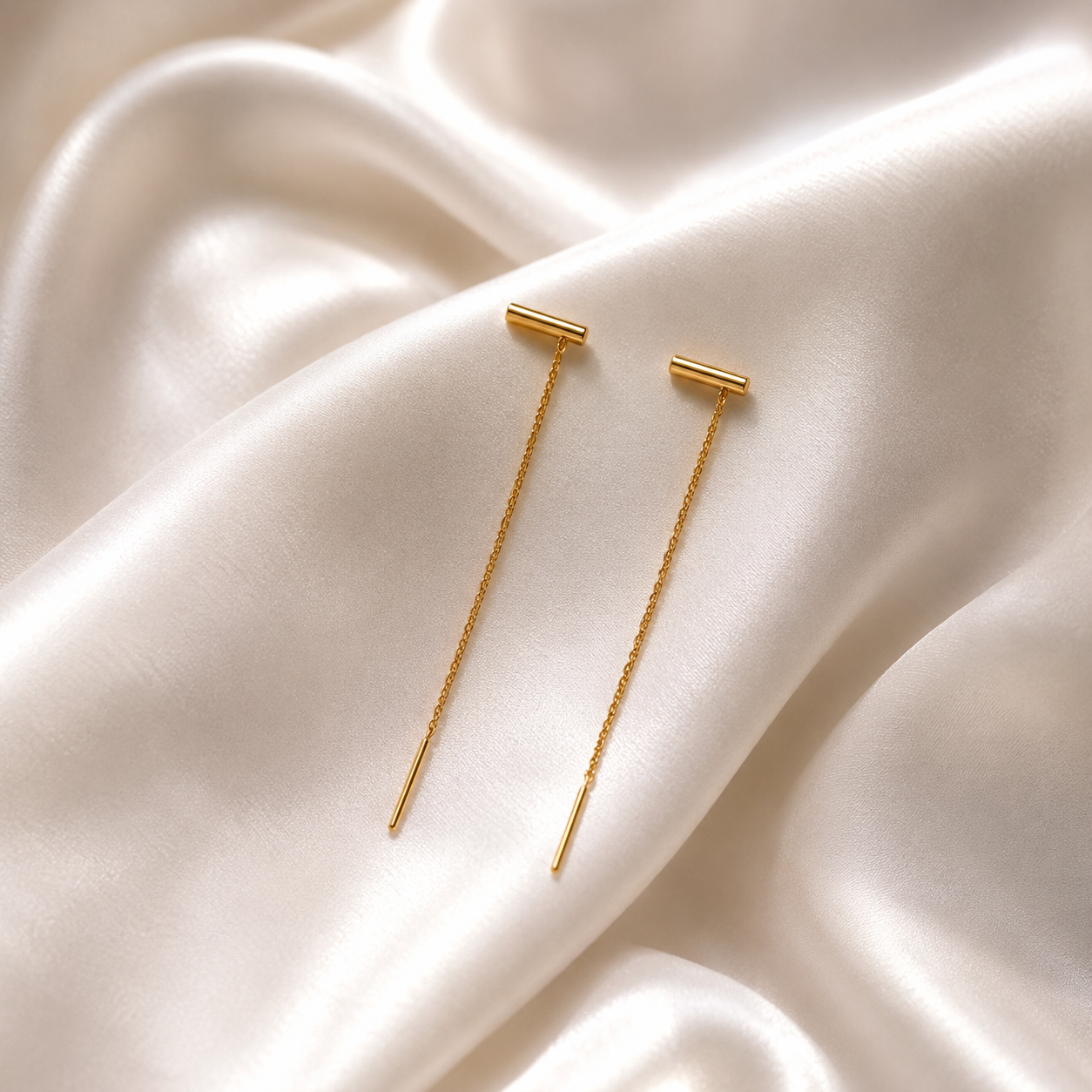 Minimal Gold Bar Chain Drop Earrings