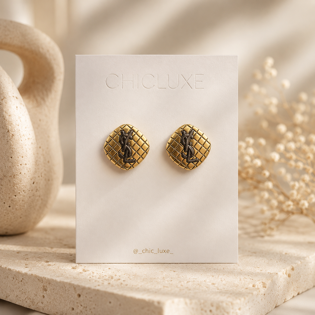 Luxury Quilted Gold Stud Earrings