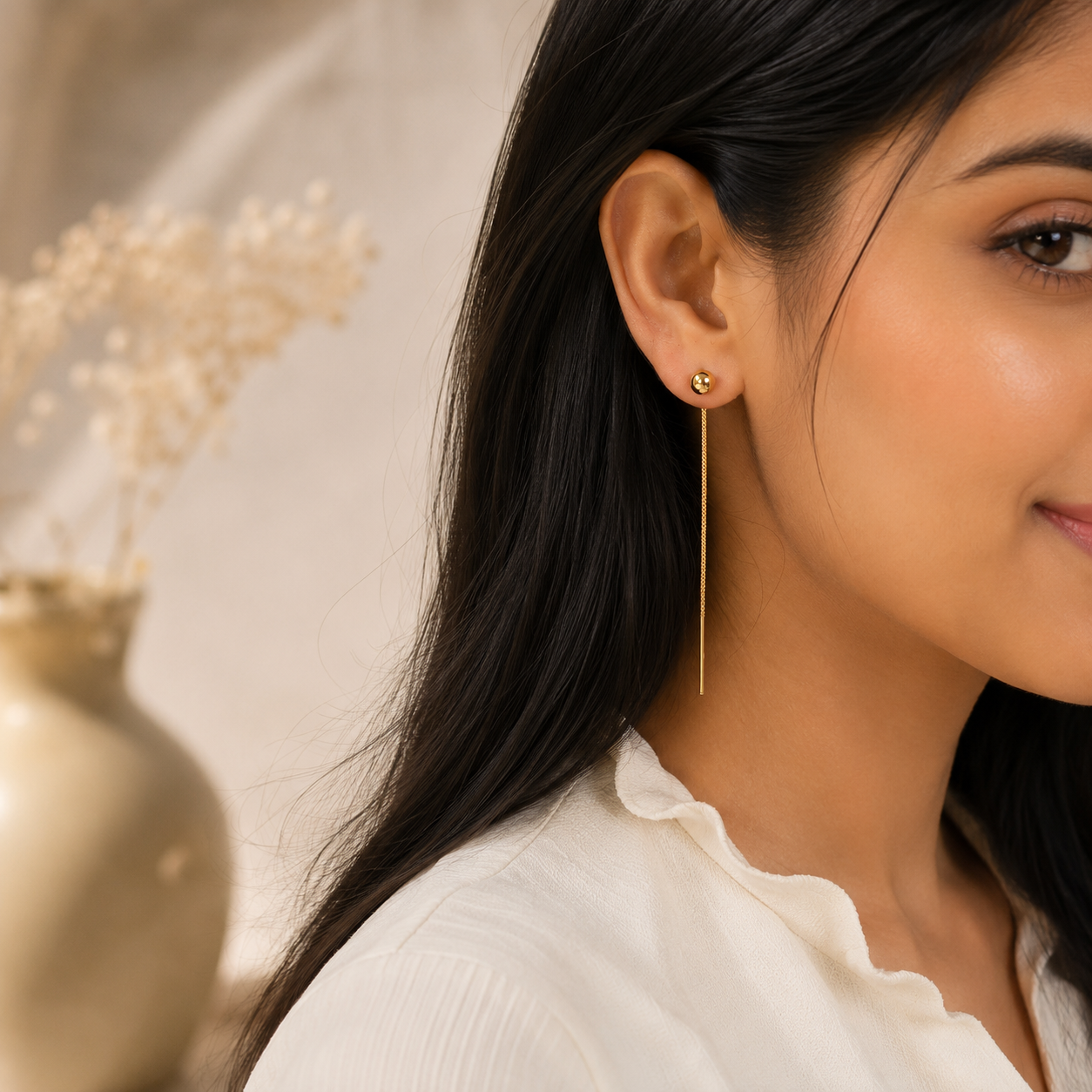 Golden Ball Threader Drop Earrings