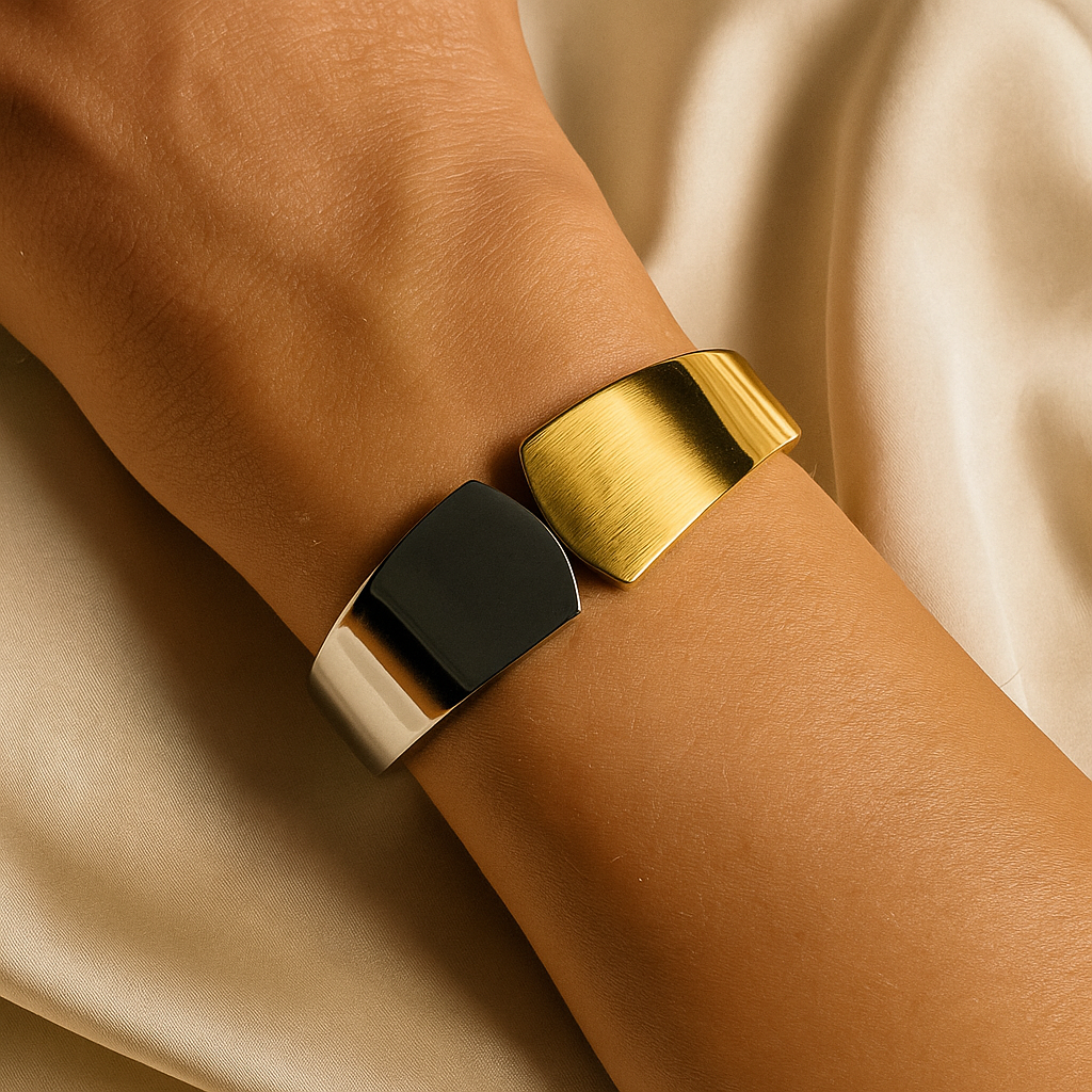 Dual Tone Gold Silver Bracelet Cuff