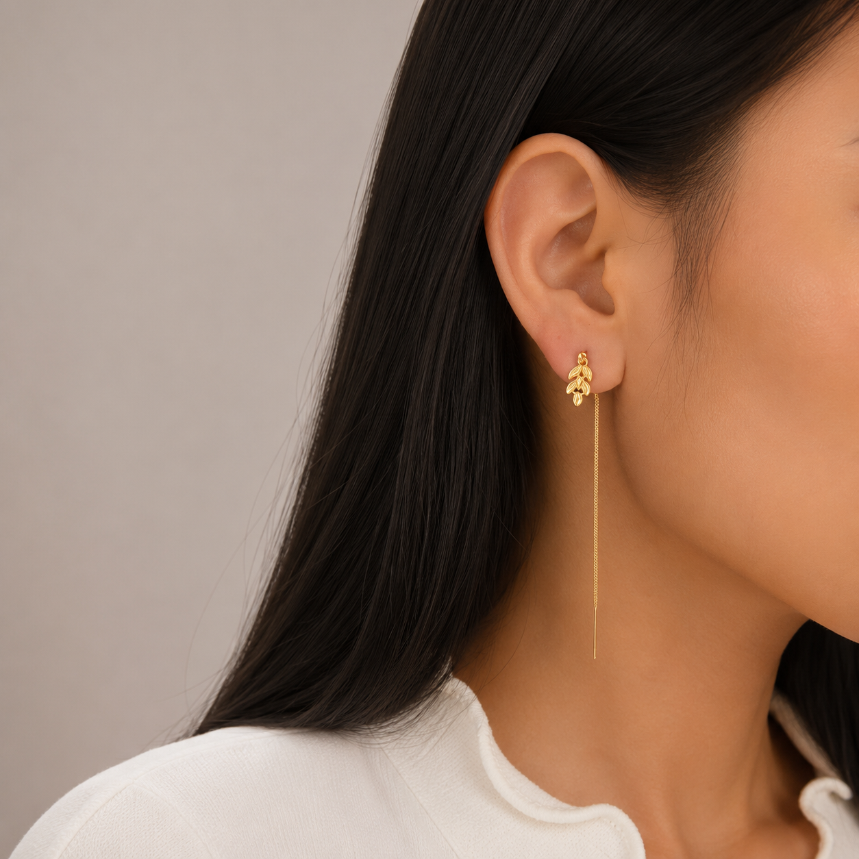 Golden Leaf Chain Drop Earrings