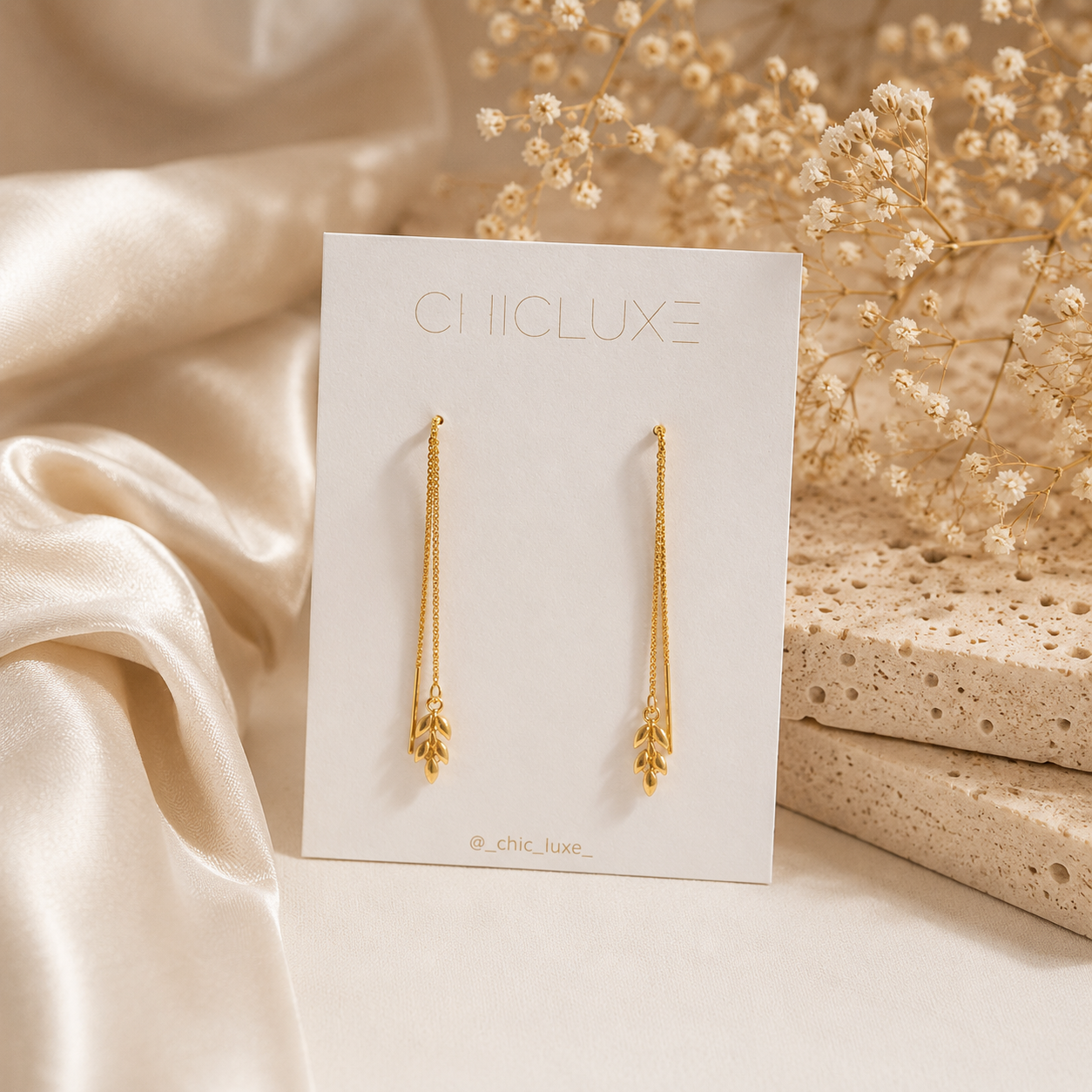 Golden Leaf Chain Drop Earrings