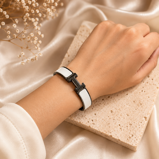 Classic White Enamel Cuff Bracelet