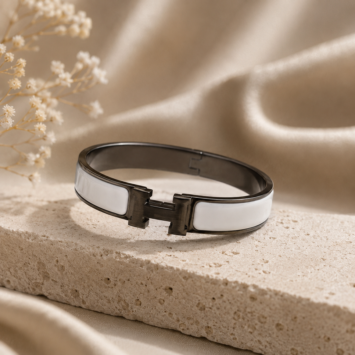 Classic White Enamel Cuff Bracelet
