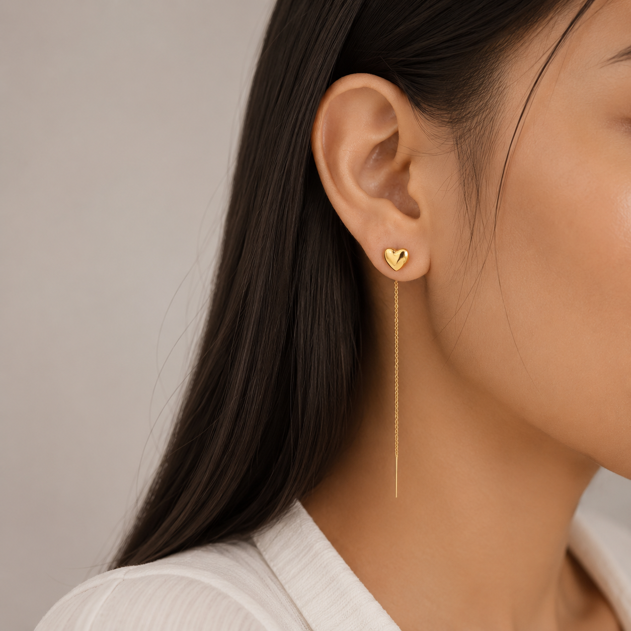 Golden Heart Chain Drop Earrings