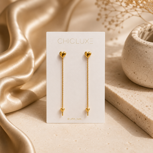 Golden Heart Chain Drop Earrings