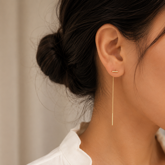 Minimal Gold Bar Chain Drop Earrings