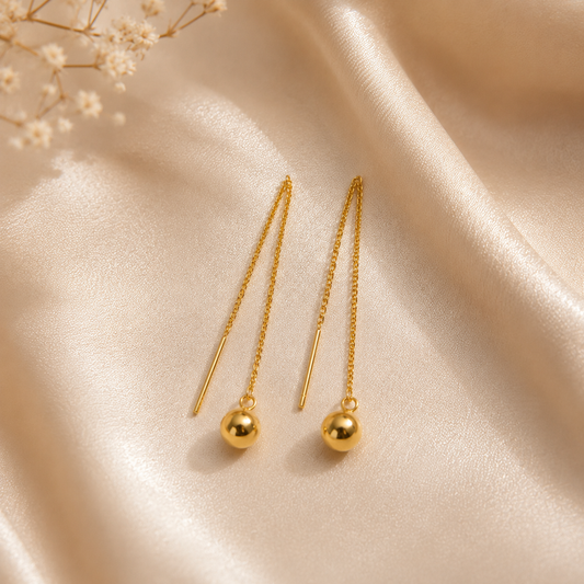 Golden Ball Threader Drop Earrings