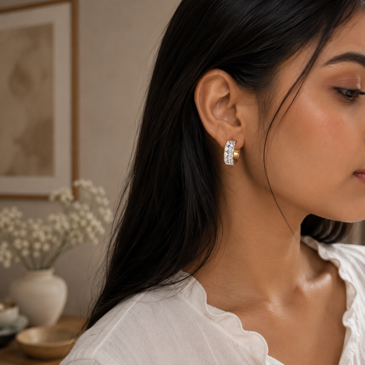 Crystal Gold Hoop Earrings